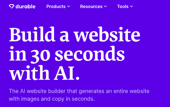 Durable is a fast website builder platform that utilizing AI.
