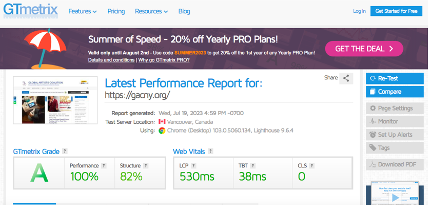 check your website speed for free with GTMetrix